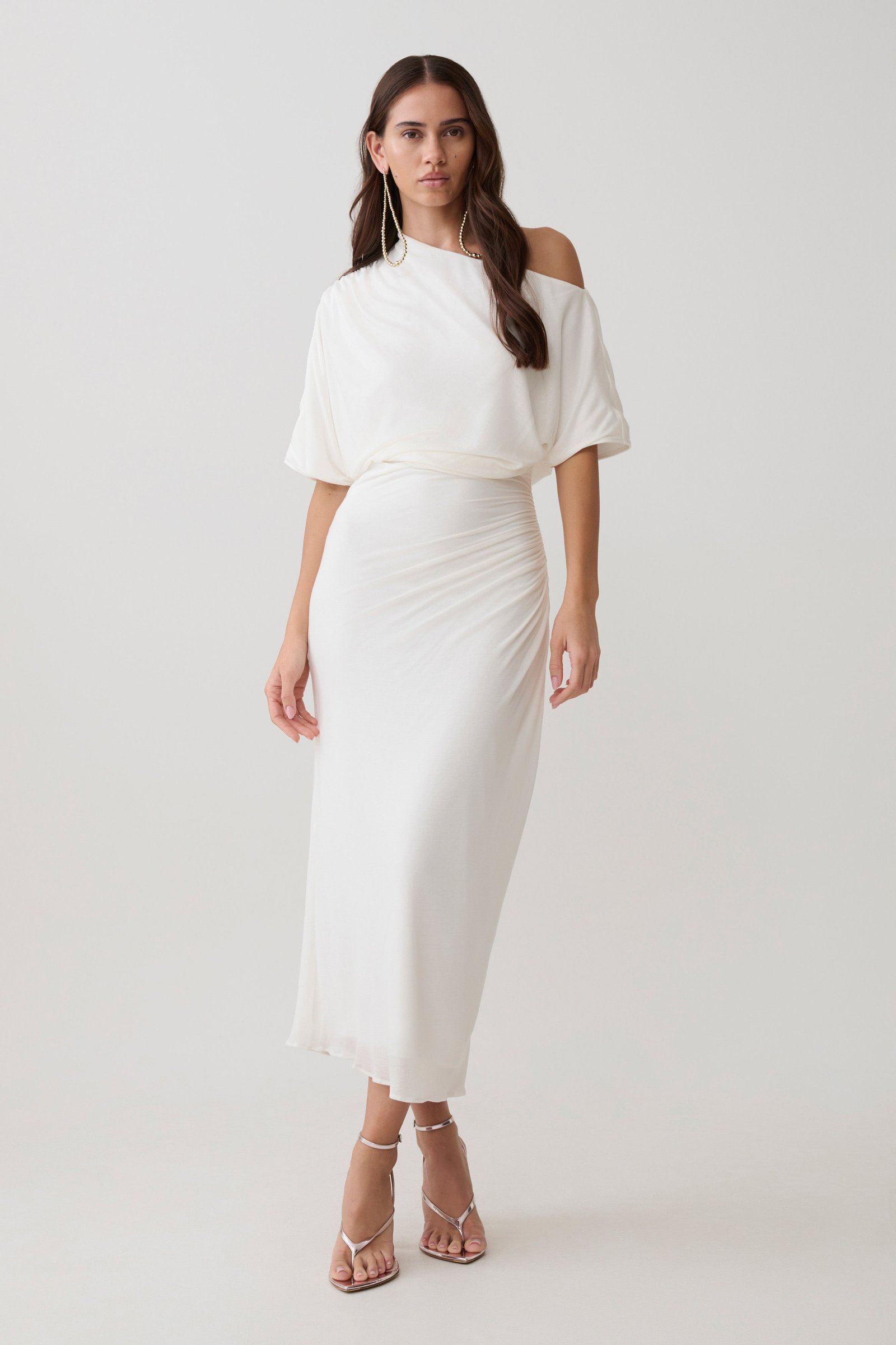 260429_MESHKI_Resort_6_03_147-1 Alva Wool Lyocell Draped Midi Dress - White - Image 1