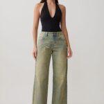 Joey Mid Rise Wide Leg Jeans - Green Wash