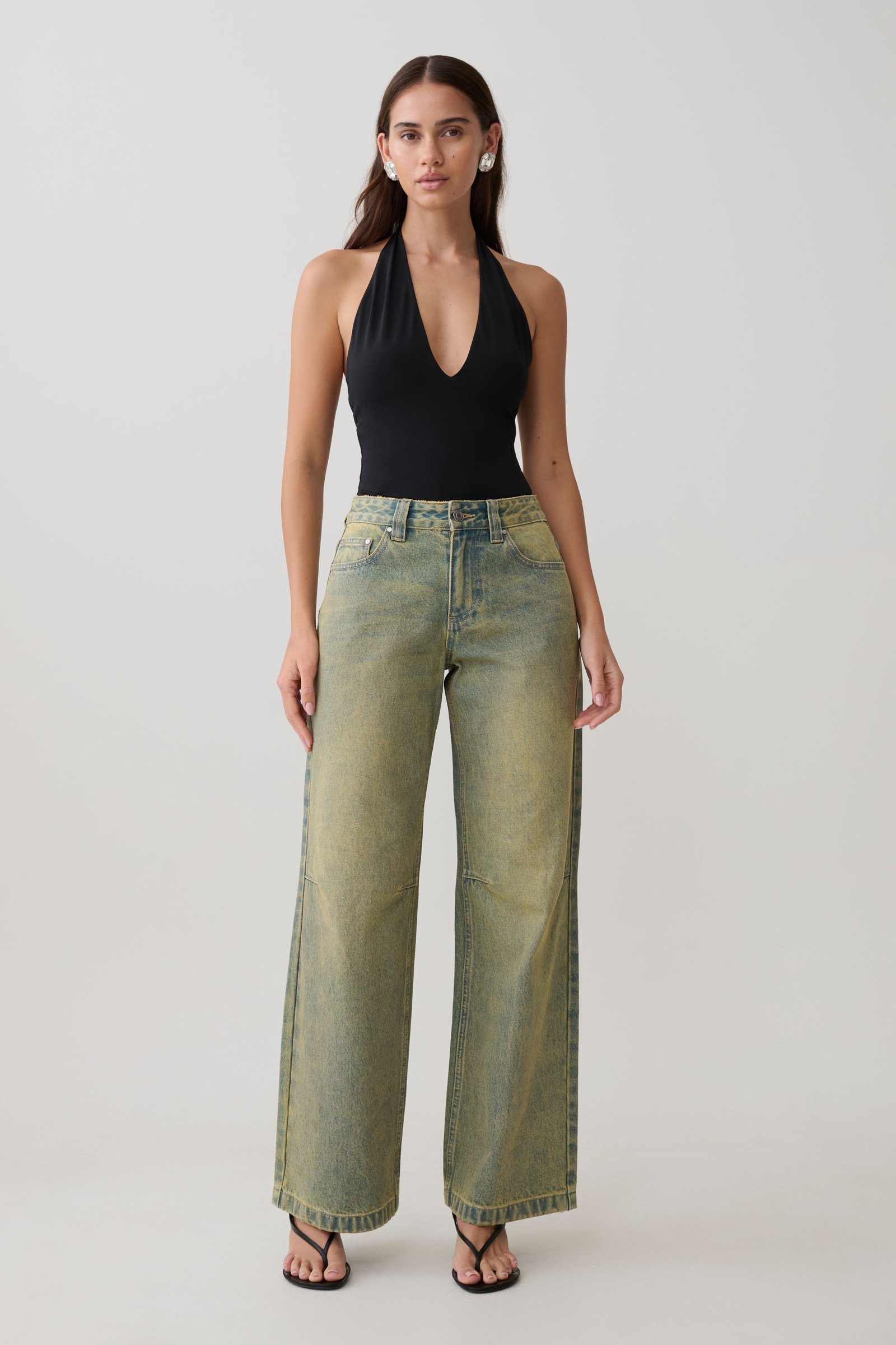 260429_MESHKI_Resort_6_04_188 Joey Mid Rise Wide Leg Jeans - Green Wash - Image 1