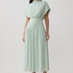 Ailla High Neck Cowl Midi Dress - Aqua Grey