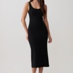 Allyra Scoop Stretch Crepe Midi Dress - Black