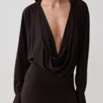 Soleia Cowl Drape Shirt Dress - Bitter Chocolate