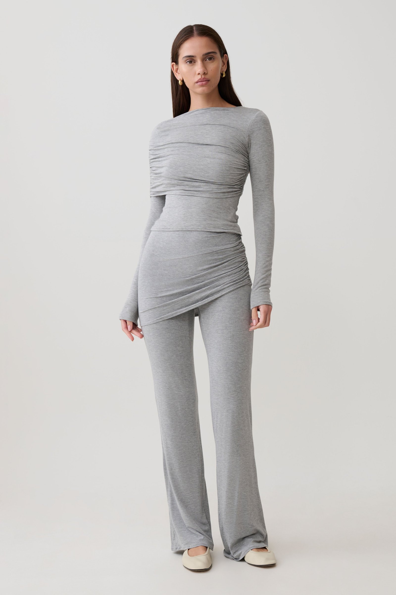 260429_MESHKI_Resort_6_26_1272 Keaton Modal Straight Leg Overlay Pant - Grey Marle - Image 1