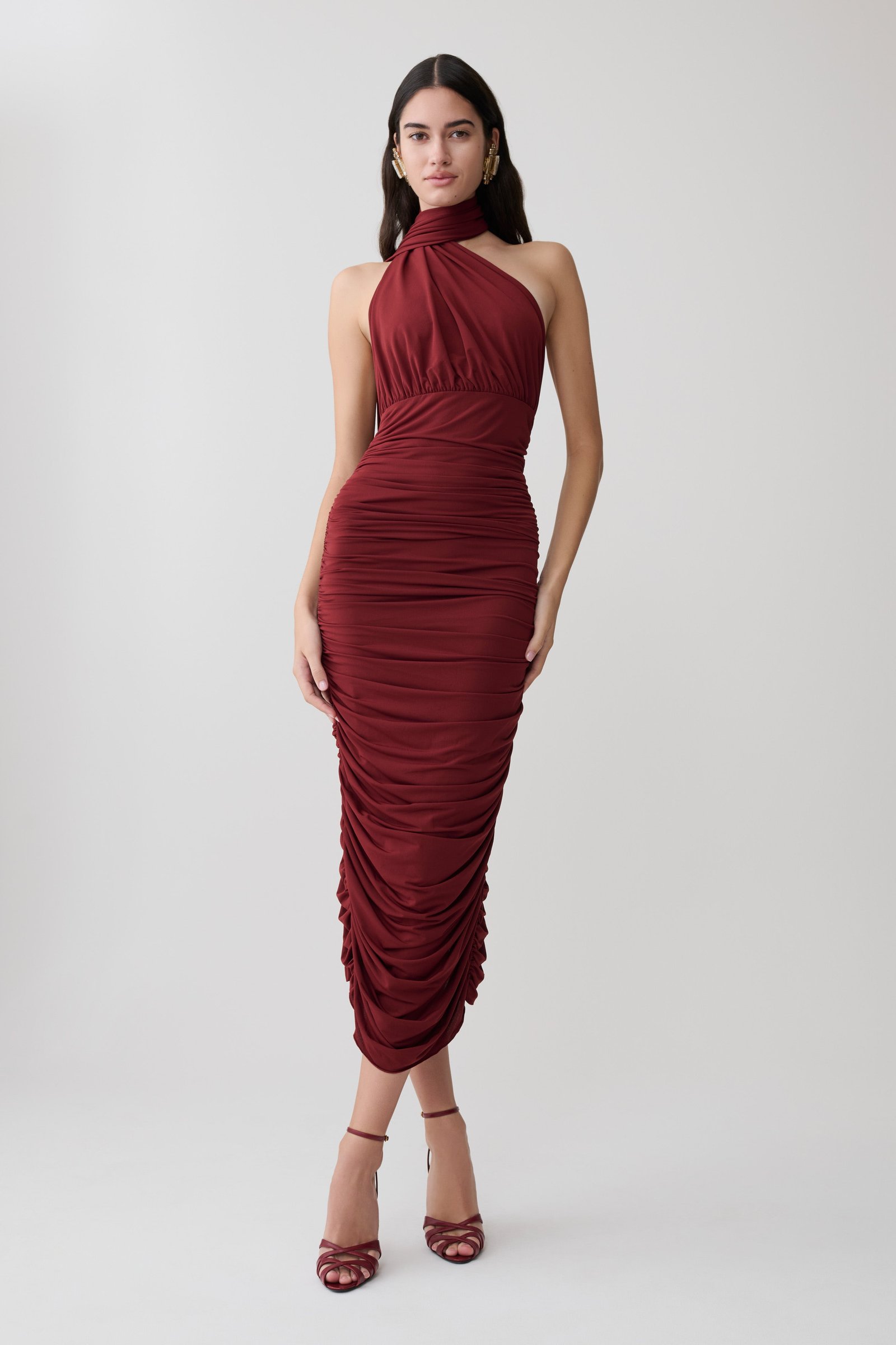 260505_MESHKI_Resort6_03_DR11718KD1-MER_156_1 Giannie Draped Midi Dress - Merlot - Image 1