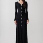 Tanya Buttoned Long Sleeve Maxi Dress - Black