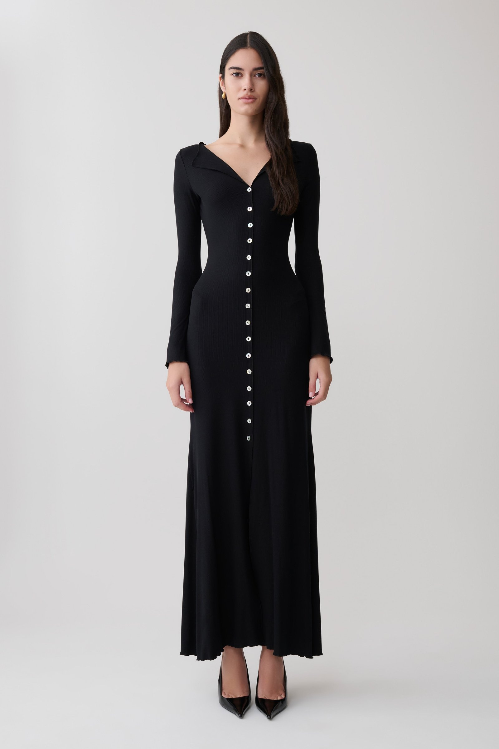 260505_MESHKI_Resort6_07_DR11435KD1-BLK_385 Tanya Buttoned Long Sleeve Maxi Dress - Black - Image 1