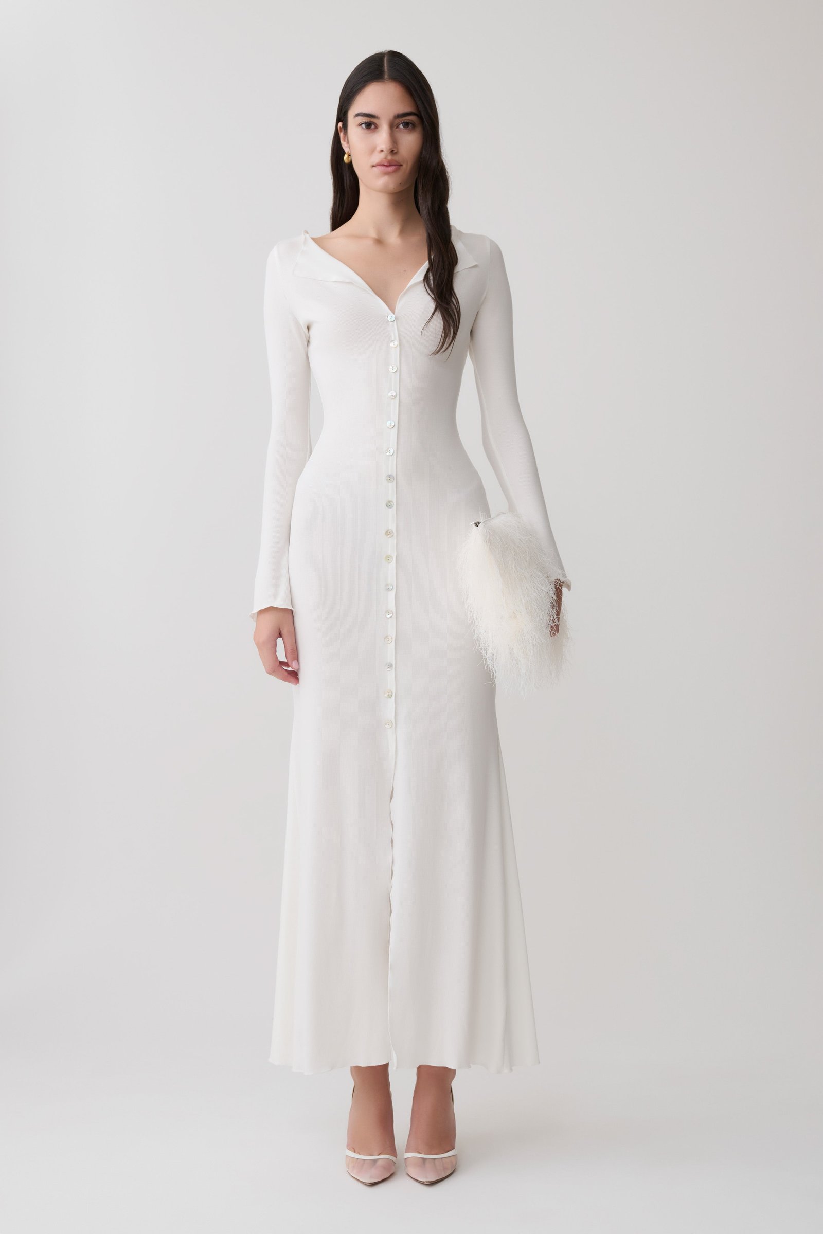 260505_MESHKI_Resort6_08_DR11435KD1-WHT_429 Tanya Buttoned Long Sleeve Maxi Dress - White - Image 1