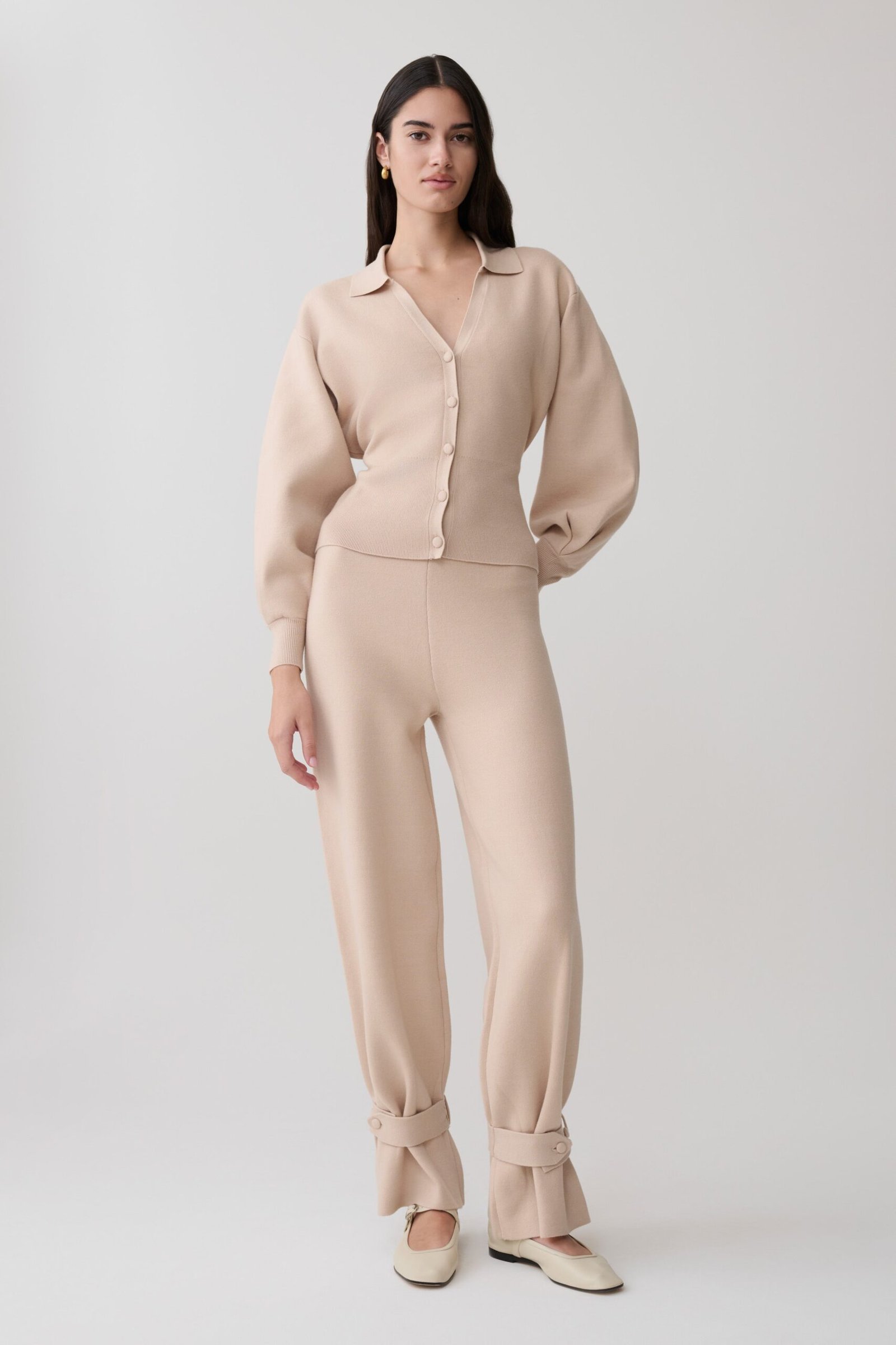 260505_MESHKI_Resort6_09_PA11468KD6-OAT_497 Blaine Knit Cuffed Wide Leg Pants - Oat Marle - Image 1