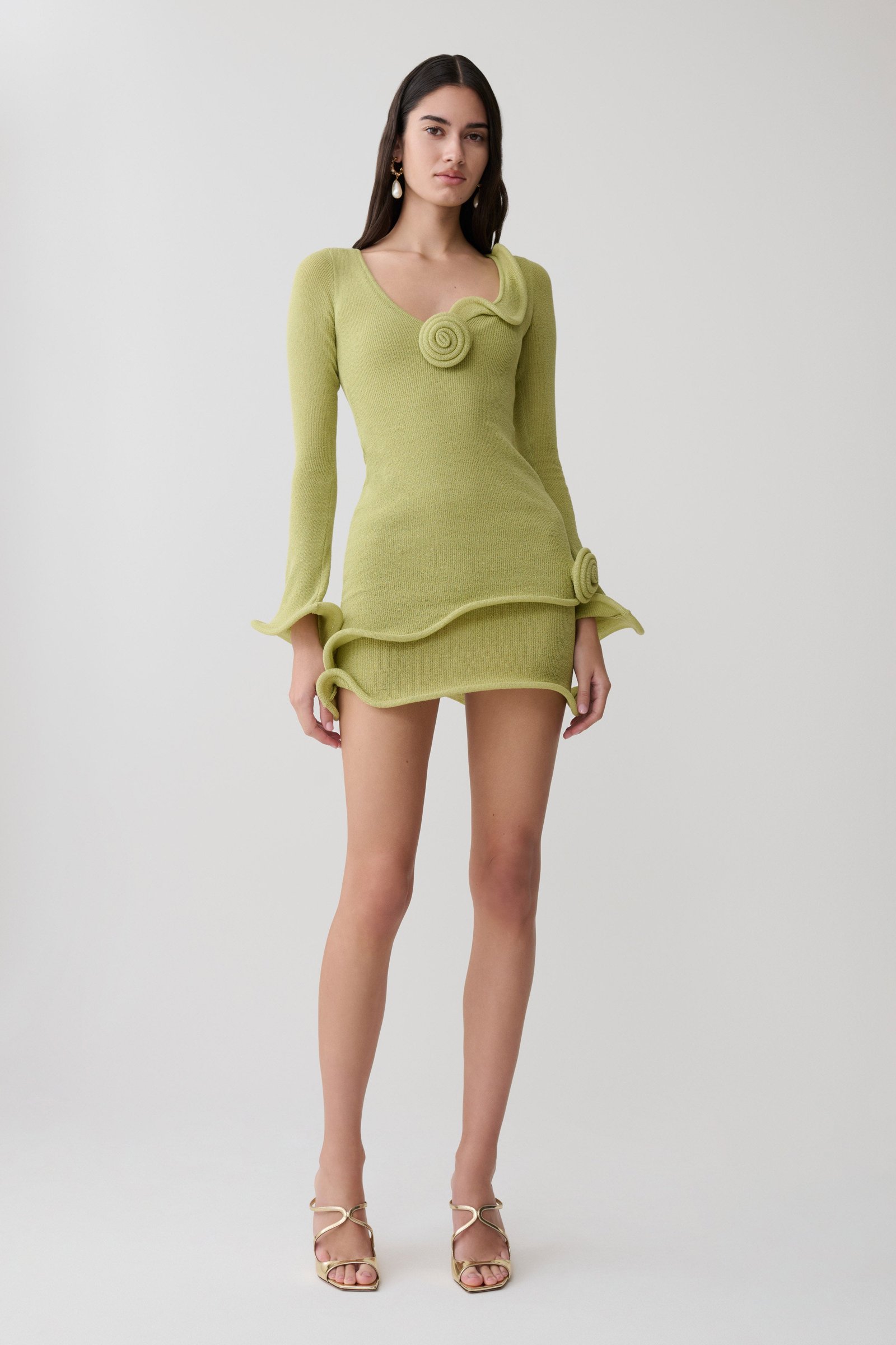 260505_MESHKI_Resort6_11_DR10562KD3-LOL_614 Samira Knit Long Sleeve Mini Dress - Light Olive - Image 1