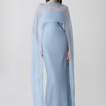 Martinne Chiffon Cape Maxi Dress - Arctic Blue