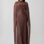 Martinne Chiffon Cape Maxi Dress - Mocha