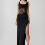 Kelela Draped Slinky And Lace Maxi Dress - Black