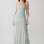 Monet Strapless Ruched Mesh Maxi Dress - Aqua Grey