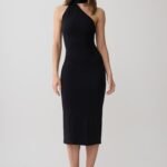 Jemma One Shoulder Tie Midi Dress - Black