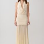 Jorja Draped Halter Slinky Maxi Dress - Ivory