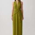 Gianna Satin Halter Maxi Dress - Olive