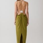 Bahari Low Back Halter Maxi Dress - Vintage Olive