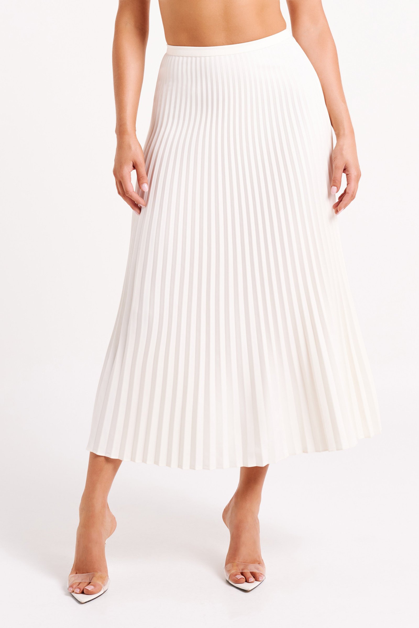 MESHKI_ECOM_NEWARRIVALS_CAPSULE01_DAY01_KATIEKUGIS-S25_054 Twyla Pleated Suiting Maxi Skirt - Ivory - Image 1