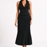 Twyla Pleated Suiting Maxi Skirt - Black