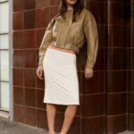 Paige Faux Leather Cropped Jacket - Beige